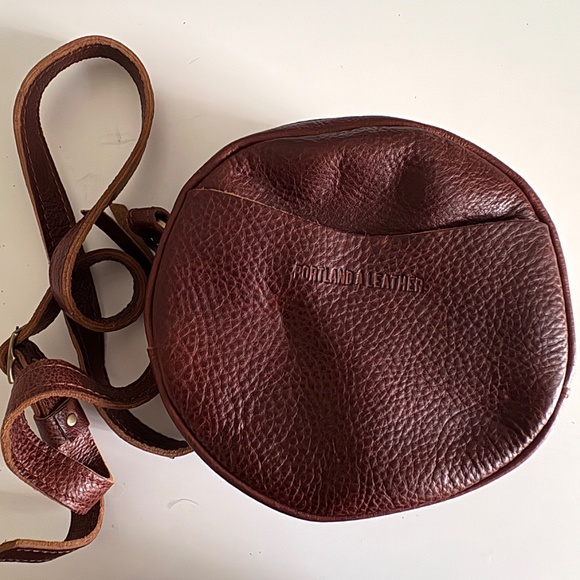 Portland Leather Handbags - Portland Leather Small Circle Crossbody Pebbled Nutmeg